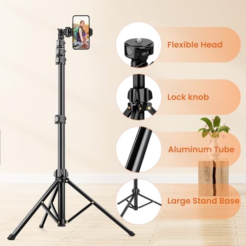 Phone Tripod, 70" Tripod Stand for Phone & Camera, Phone Tripod Stand with Remote and Phone Holder, Cell Phone Tripod for Recording/Vlogging/Live Streaming, Compatible with iPhone & GoPro