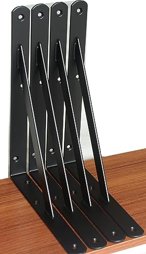6 Pack L6" x H 4" Black Heavy Duty Shelf Brackets with Screws Metal Shelf Brackets Shelf Support Angle Brackets for Shelves L Brackets Heavy Duty Floating Shelf Brackets