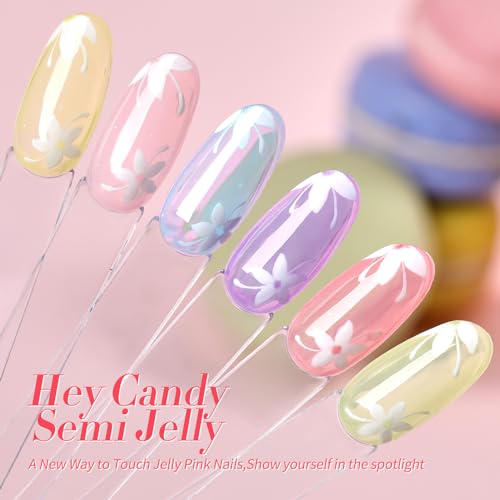 Born Pretty Jelly Gel Nail Polish Ice Jelly Neon Halloween Gel Polish Crystal Transparent Gel Polish Set Yellow Green Blue Purple Hot Pink Nail Art Varnish Manicure 6PCS Halloween's Collection Gift
