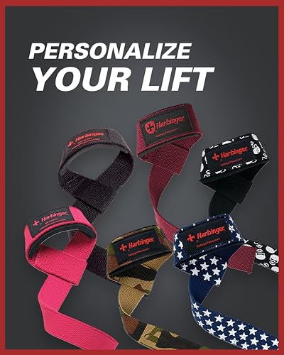 Harbinger Padded Cotton Lift Straps, Black - Soft, Supportive Neotek Wrist Pads - 21.5" Length, 1.5" Width - Reinforced Edges & Heavy-duty Stitching - Cushions Wrists for Lifting Support