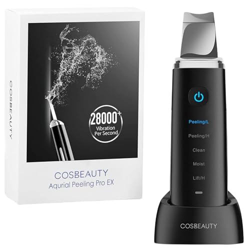 COSBEAUTY Skin Scrubber Face Spatula, Blackhead Remover Pore Cleaner Comedo Extractor with 4 Modes, Waterproof IPX6, Wireless Rechargeable (Black)