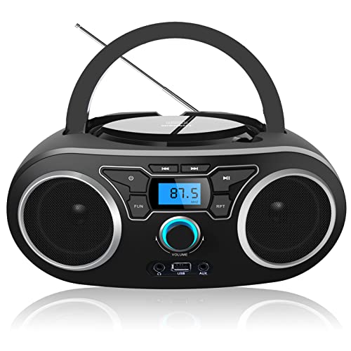 Portable Radio CD Player Boombox with Bluetooth & FM Radio, USB Port, AUX Input, Headphone Jack,Compact CD Player Radio Stereo System,CD-R/CD-RW/MP3 CDs Playback(WTB-771)