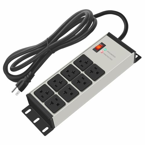 CCCEI Black Heavy Duty Power Strip Surge Protector 20 AMP, 8 Outlets 12 Gauge Industrial Shop Garage Metal Multiple Outlets, 6 FT Extension Cord 5-15P Adapter High Amp 6-20R T-Slot 20a for Appliance