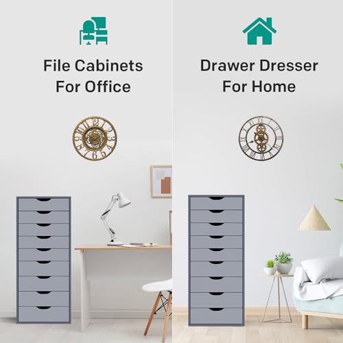Naomi Home Bianca 9 Drawer Chest, Wood Storage Dresser Cabinet, Large Storage Organizer Makeup Drawer for Closet, Bedroom, 200 lbs Total Capacity - Gray
