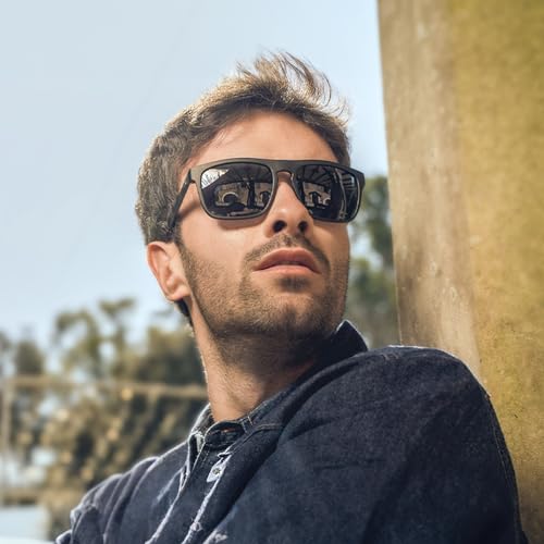 ZENOTTIC Polarized Sunglasses Men TR90 Frame Carbon Fiber Temple UV400 Protection Square Mens Sun Glasses for Driving Fishing