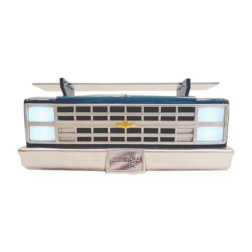 Sunbelt Gifts 1985 Chevrolet C10 Truck Wall Shelf, Skyline Blue, 19.30x5.70x8.10 inches, Tempered Glass, Battery Powered LED Headlights, Car Enthusiast Gift, Classic Truck Decor, Chevy Collector Item