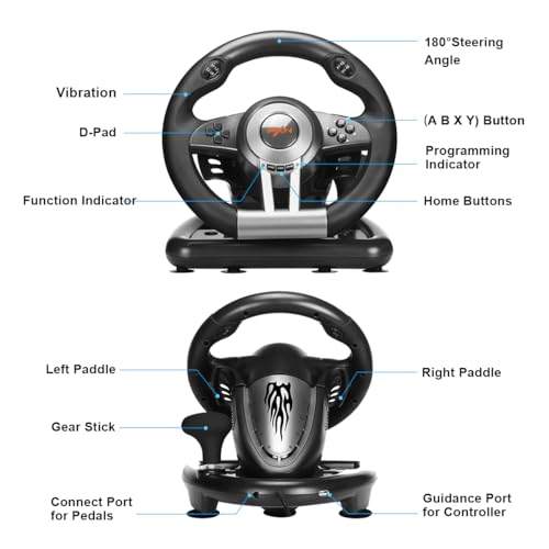 PXN Xbox Steering Wheel V3II 180° PC Gaming Racing Wheel Driving Wheel, with Linear Pedals and Racing Paddles for PC, PS4, Xbox One, Xbox Series X|S, Nintendo Switch - Black