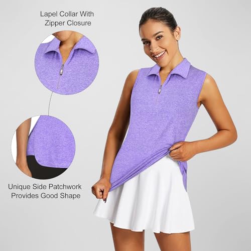 Koscacy Golf Shirt, Petite Tops for Women, Women's Sleeveless Golf Tennis Polo Shirts Zip Up Dry Fit Workout Tank Tops