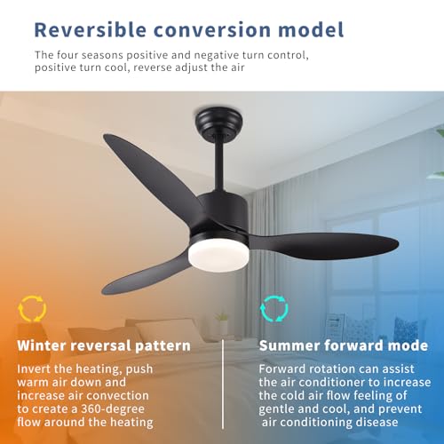 AHAWILL Ceiling Fans with Lights,42" Black Outdoor Ceiling Fan with Light and Remote Control,6 Speed,Reversible,Noiseless,3 Blades Ceiling Fans for Bedroom,Patio,Living Room,Indoor.