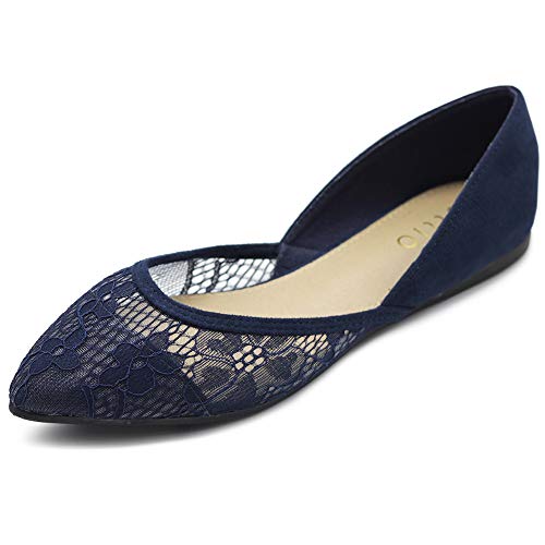 Ollio Women's Shoes Faux Suede Floral Mesh Lace Breathables Pointed Toe Ballet Flats F90 (8.5 B(M) US, Pink)