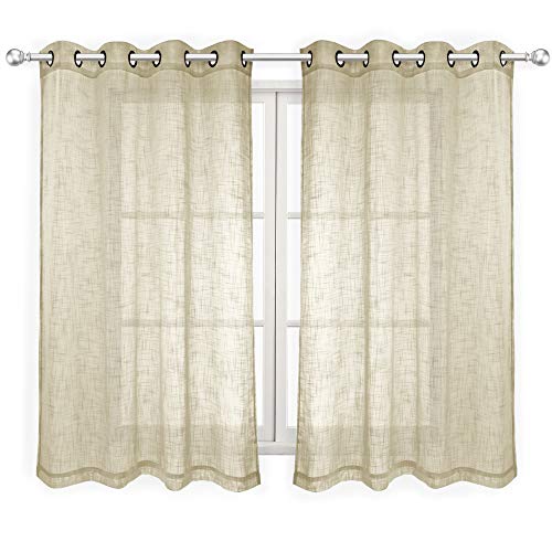 VOILYBIRD Palma Linen Semi Sheer Curtains for Bedroom 63 Inch Length Light Filtering Draperies Bronze Grommet Set of 2 Panels (52''W x 63''L, Beige)