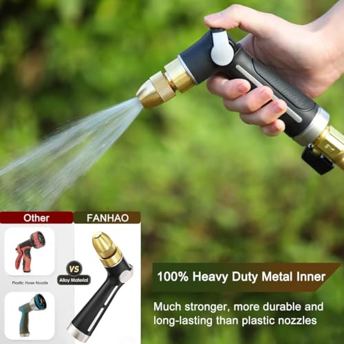 FANHAO Watering Wand Heavy Duty, 16 Inches Metal Garden Hose Wand with 8 Spray Patterns, Long Hose Nozzle Sprayer with ON/OFF Thumb Control, Perfect for Hanging Baskets, Shrubs, Garden and Lawn