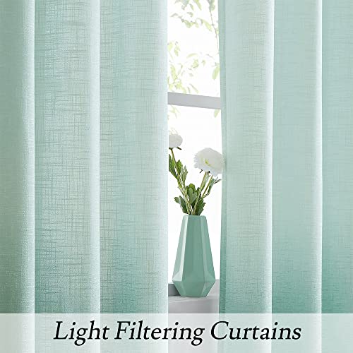 Vision Home Ombre Window Cutains Panels Linen Texture Gradient Light Filtering Semi Sheer Curtains 63 inch Length for Living Room Bedroom Rod Pocket,Cream White to Aqua,50" Wx63 L Each,2 Panels