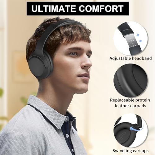 T-fun NC50 Hybrid Active Noise Cancelling Headphones Wireless Bluetooth 5.3, Foldable Over Ear Headphones, Custom EQ via App, 65 Hours Playtime, Low Latency Game Mode, Multipoint Connection