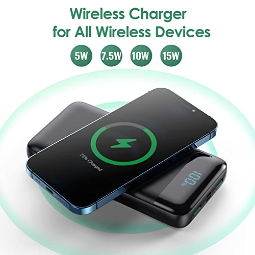 Wireless Portable Charger 30,800mAh 15W Wireless Charging 25W PD QC4.0 Fast Charging Smart LCD Display USB-C Power Bank, 4 Output External Battery Pack Compatible with iPhone 15/14/13/12, Samsung etc