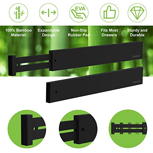 ANTOWIN Bamboo Drawer Dividers Organizers, Expandable Drawer Separators Splitter,17-22 inches Long Adjustable Spring-loaded Organizer for Large Utensil, Clothes, Tools Drawers (Black)