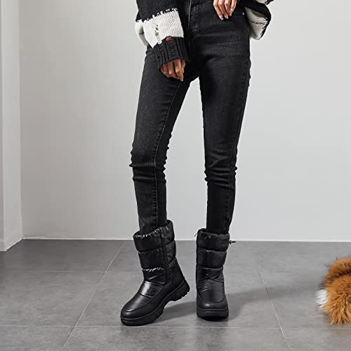 FRACORA Womens Winter Snow Boots Fur Lined Mid Calf Boots Warm Slip On Boots for Women(US6, White)