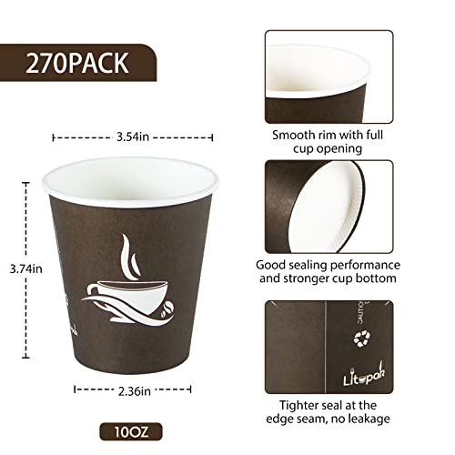 LITOPAK 270 Pack 10 oz Paper Cups, Disposable Coffee Cups, Paper Drinking Cups, Brown Disposable Cups, Paper Hot Coffee Cups, Paper Coffee Cups for Party, Picnic, Travel, and Events