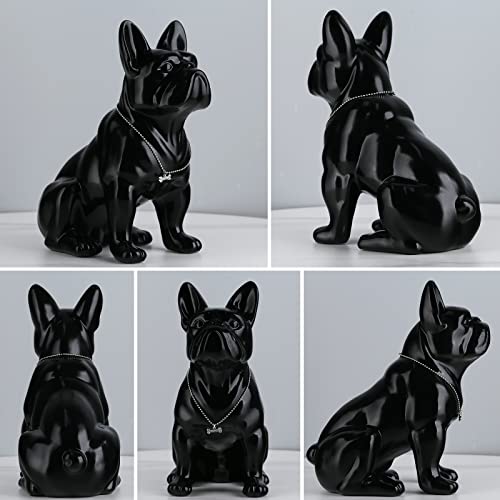 suruim Resin English Bulldog Statue French Bulldog Sculpture Home Decor Modern Collectible Figurine Art Dog Statue Bulldog Figurine Living Room Tabletop Decor (Black, 9 inches)