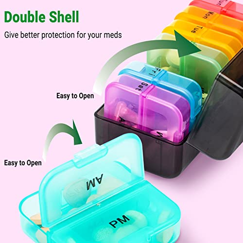 Zoksi Weekly Pill Organizer 2 Times a Day, Rainbow 7 Day Pill Box, Daily Am Pm Pill Organizer, Portable Case for Fish Oils, Vitamin, Supplement