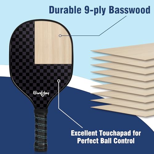 Eliwdshen Pickle Paddles Set of 4, Premium Wood Pickleball Paddles with 4-40 Holes Pickleball Balls and Carry Bag, Wood Pickle Rackets for Adults, Kids and Beginners (Black)