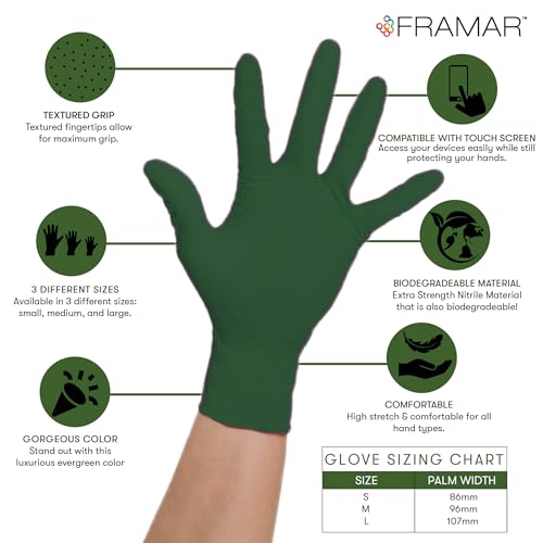 FRAMAR Green Gloves Disposable Latex Free – Powder Free Nitrile Gloves Small, Disposable Gloves Small Nitrile Gloves, Rubber Gloves Disposable, Latex Free Gloves Small, Biodegradable Gloves – 100 Pk