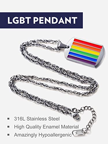 Bandmax Black Rainbow Stripes Necklace for Men Women Personalized Text Engraved Double Tag Pendant with Rainbow Flag Stripes Custom Gay Necklace for Him Her