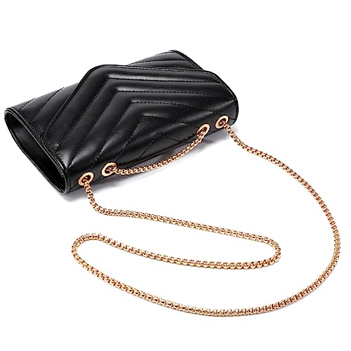 Dasein Women Small Quilted Crossbody Bags Stylish Designer Evening Bag Clutch Purses and Handbags with Chain Shoulder Strap (Black)