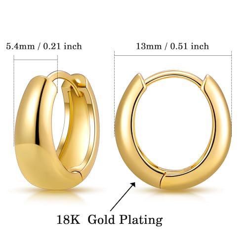 micuco Gold Hoop Earrings for Women, 18K Real Gold Plated Lightweight Chunky Gold Hoops, Hollow Thick Gold Hoop Earrings for Women Gold Plated 13mm