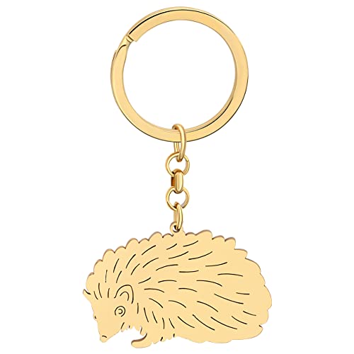 LONYOO Stainless Steel Cute Hedgehog Keychain Funny Design Car Key Purse Keyring Animals Gifts for Women Girls Novelty Charms (Gold)
