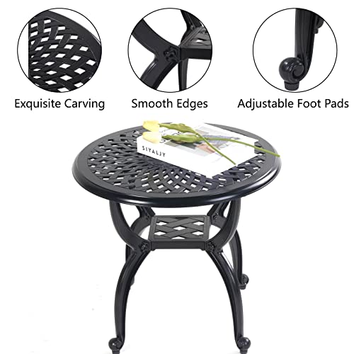Mandolin Outdoor Patio,Rust -Resistant Cast Aluminum Side Table,Weather Resistant End Table，Coffee Table， Perfect for Patio, Backyard Or Garden.W 20.8" X H18.5(Aluminum Round, Black)