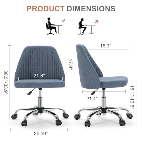 MCQ Office Desk Chair, Modern Cute Rolling Vanity Swivel Task Chairs with Wheels, Comfortable Back Seat Armless for Home, Bedrooms, Office, Study, Student, Adults, Make-up, Dressing Room, Dark Grey