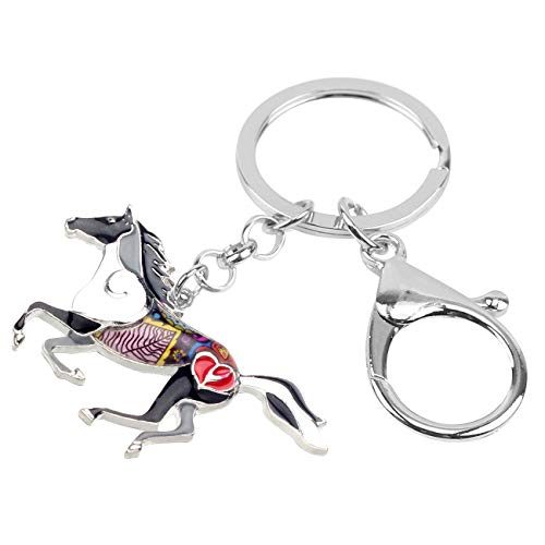 Enamel Metal Horse Key chains For Women Girls Gifts Car Purse Animal Pendant Charms (Black)
