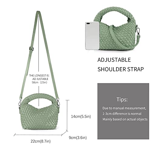 Women Woven Tote Small Crossbody Bag, Weave Quilted Purse Square Shoulder Bag Woven Handbag with Detachable Strap (L-Green)
