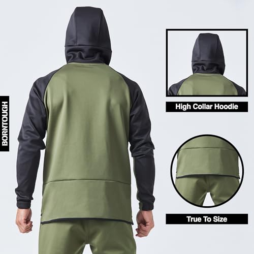 Born Tough Gym Workout Hoodie for Men, Athletic Track Jacket, Mens Gym Hoodie, Black Full Zip-Up Hoodie Running, Bodybuilding