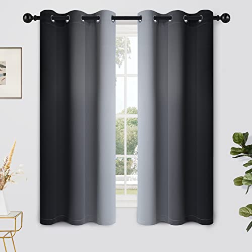 Yakamok Room Darkening Ombre Curtains 84 Inch Length, Black and Greyish White Thermal Insulated Gradient Color Curtains,Light Blocking Grommet Window Drapes for Bedroom,62 Inch Width,2 Panels