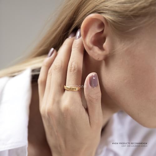 munone 4mm Honeycomb Stackable Band Ring for Women,14k Gold Plated Titanium Comfort Fit Band Rings