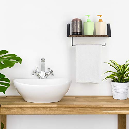 BTY Paper Towel Holder with Shelf, Vintage Farmhouse Wall Mounted Paper Towel Holder Under Cabinet Spice Rack for Kitchen, Bathroom Toilet Paper Dispenser Rustic Brown