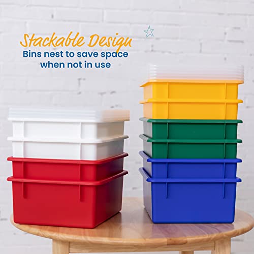 ECR4Kids Letter Size Deep Tray with Lid, Storage Bin, Assorted, 10-Piece