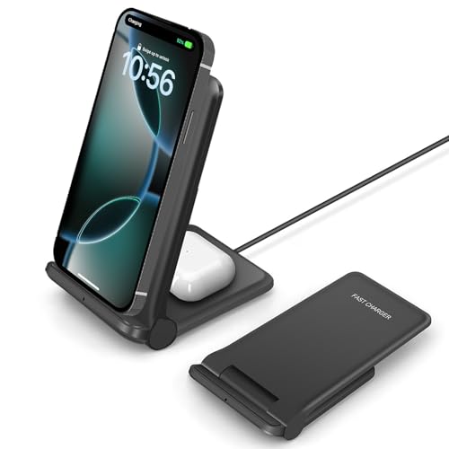 25W Wireless Charger,Foldable 2 in 1 Wireless Charging Station for Apple iPhone 16/16 Pro/15/14/13/12/11/Plus/SE/X/Airpods,PDKUAI 15W Fast Dual Wireless Induction Charge Stand for Samsung/LG