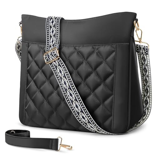 EPEDAL24 Quilted Crossbody Bags for Women, Womens Crossbody Purse Quilted Puffer Bag with 2Pcs Unique Pattern Strap