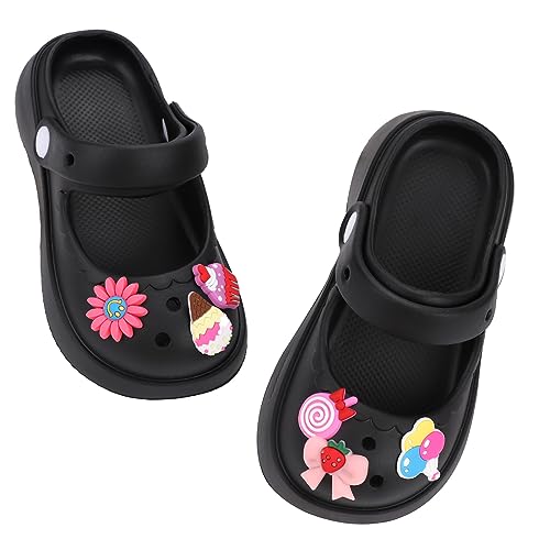 Kids Clogs Girls Mary Jane Garden Clogs Toddler Cartoon Slide Sandals Slip-on Beach Pool Water Shoes with DIY Charms Pink