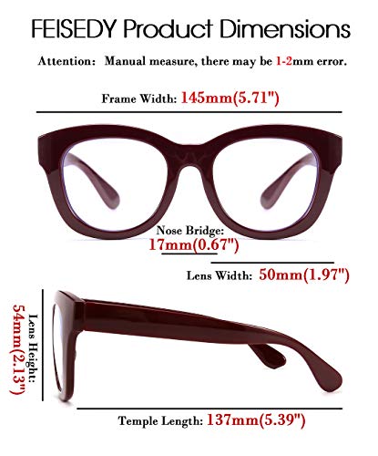 FEISEDY Retro Reading Glasses Thick Square Oversized Frame Blue Light Blocking Lens Anti Glare Digital Eyestrain B2534