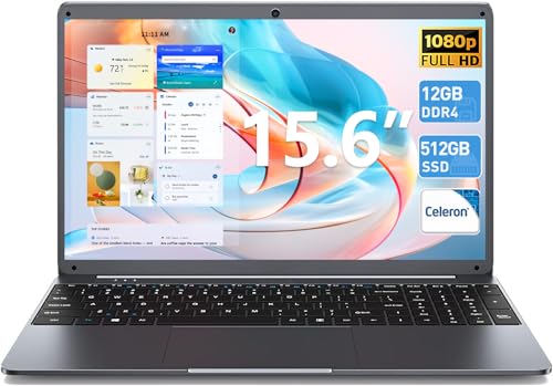 SGIN Laptop Computer, 15.6 Inch Laptops with 12GB RAM 512GB SSD, Expandable up to 1TB, Celeron N5095 Quad-Core CPU (Up to 2.8GHz), FHD IPS 1080p Display, USB 3.0, 5.0G WiFi, Mini HDMI, Webcam, Type-C