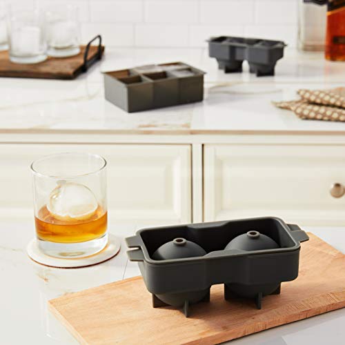 Tovolo Ice Cube Trays & Sphere Molds Easy Release Silicone 6 Large Cubes & 2 Spheres for Whiskey Cocktails and Beverages, Charcoal Gray