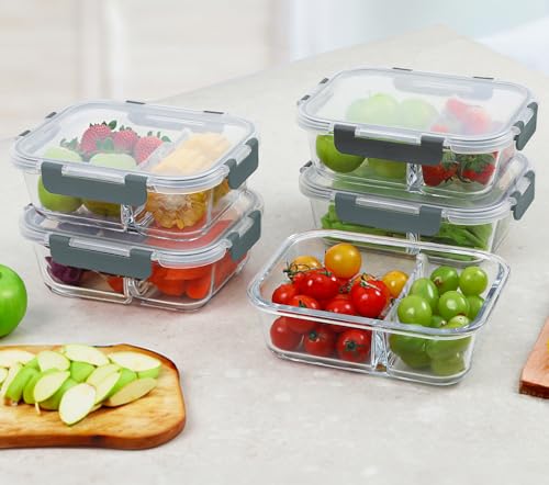 M MCIRCO 10-Pack,30 Oz Glass Meal Prep Containers 2 Compartments, Airtight Glass Lunch Bento Boxes with Lids, Glass Food Storage Containers, Microwave, Oven, Freezer and Dishwasher