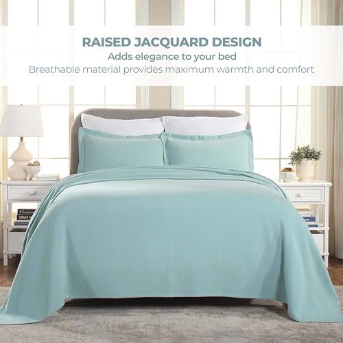 Superior Paisley Jacquard Matelassé , Cotton Bedspread with Matching Shams, Twin, Aqua