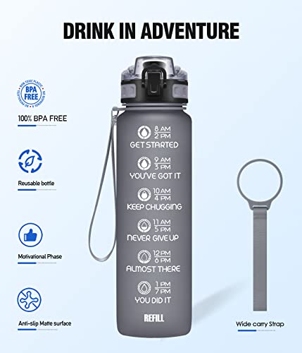 NOIFYS Motivational 32 oz/24 oz Water Bottle with Time Marker, Updated BPA Free Leak Proof Water Bottles With Fruit Strainer and Straw, Perfect For Fitness Gym Outdoor