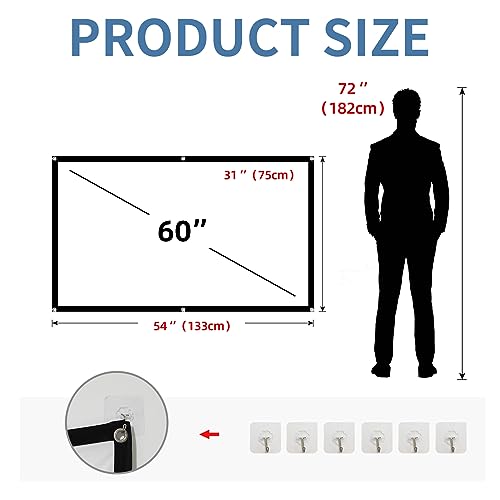 Projector Screen,HUANYINGBJB 4K 16:9 HD Rear Front Projector Screen Foldable Projection Screen Double-Sided Portable Outdoor Indoor Projector Screen Small for Movie Home Theater (60 inches)