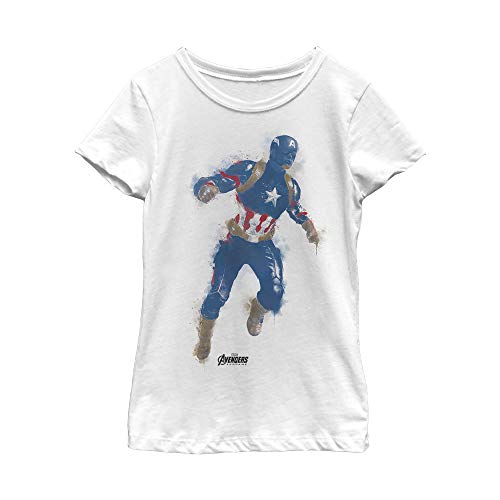 Marvel Girl's Cap Paint T-Shirt, White, X-Small